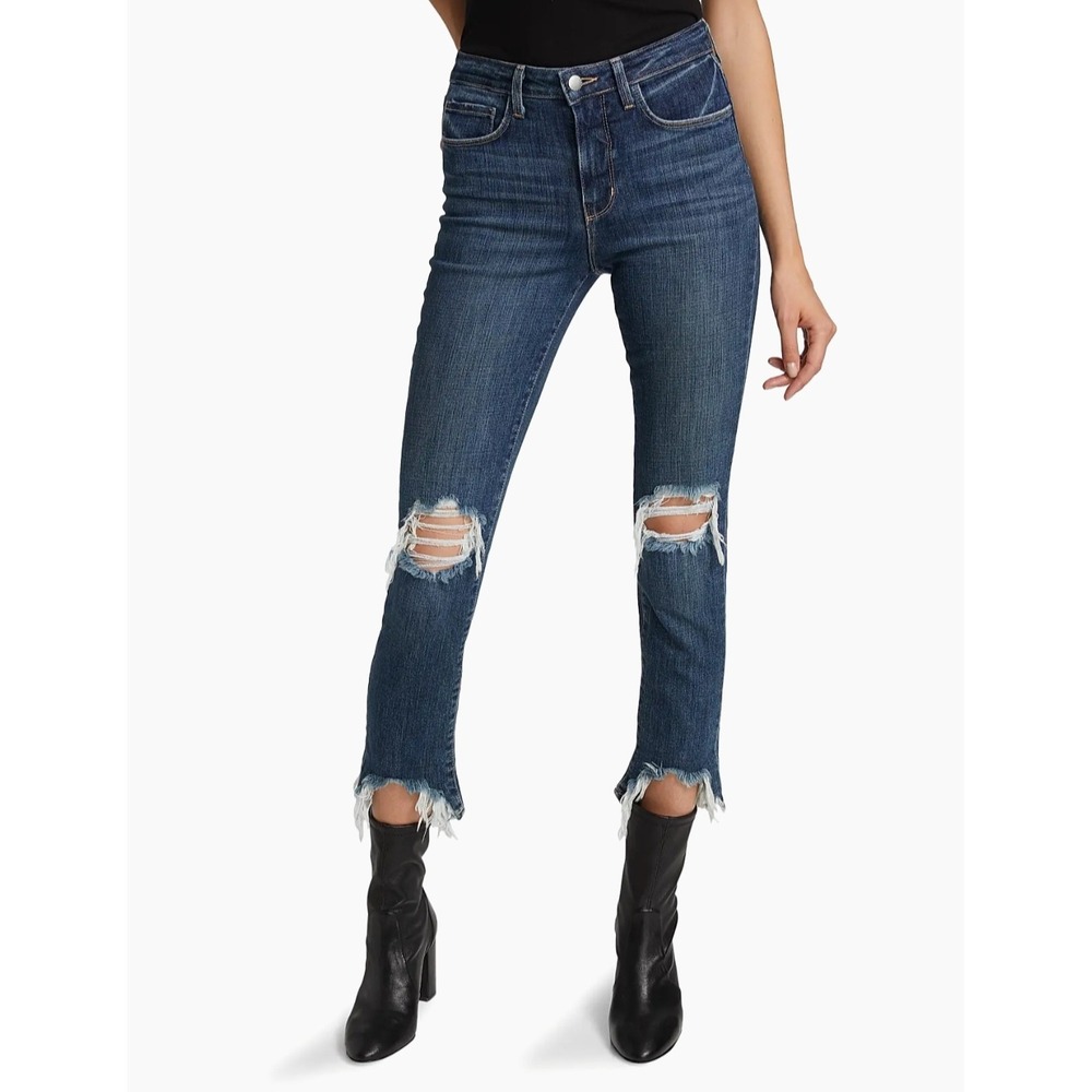 L'AGENCE High Line High Rise Skinny Jeans Destruction Vintage Frayed Hem 30 287